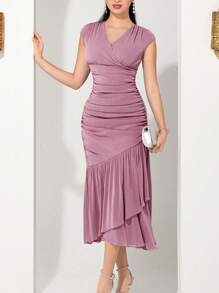 Modelyn Women's Summer Elegant Ruffle Hem Dress - Pink - View 1