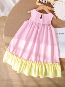 Genkimix Kids Vestido casual de media pantorrilla para niñas con contraste de color, decoración de moño sin mangas - Multicolor - Ver 2