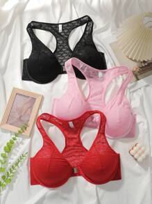 SHEIN Eleva tu confianza con este set de 3 sujetadores push up de encaje para tallas grandes. Con un práctico cierre delantero y un diseño de encaje intrincado, estos versátiles sujetadores proporcionan un cómodo levantamiento y realzan tu forma natural para un aspecto favorecedor. - Multicolor - Ver 7