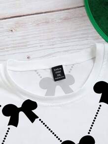 Flirla Plus Size Women's Tops Bow Print Allover Short Sleeve Casual T-Shirt Graphic Tees Women