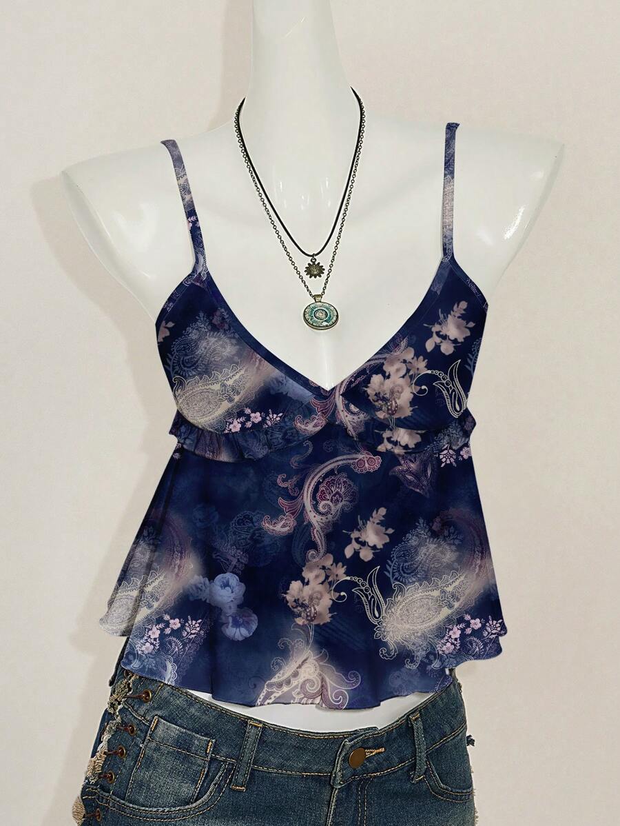 Attitoon Vintage Casual Street Style Tie-Dye Batik Paisley Geometric Retro Pattern Simple Design Women's Tank Top, Suitable For Summer Vacation, Music Festival Women Summer Top Boho Tank Top Women Women S Tops Dressy Women Tank Tops Summer Tank Tops Suitable For Going Out