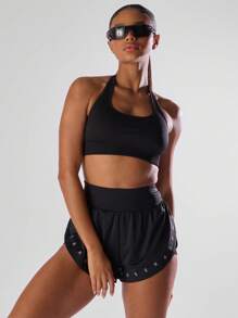 Musera Sport 内层跑步短裤，松紧腰身，反光文字图案，运动、健身、跑步、跑步俱乐部健身房