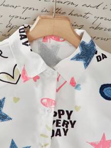 SHEIN 2pcs/Set Tween GirlsCasual Cute Blouse And Pleated Mini Skirt Set Summer Holiday - Multicolor - View 5