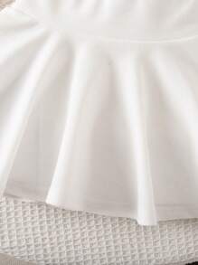 SHEIN 女婴可爱夏季优雅白色针织背心和松紧腰迷你裙可爱衣服套装 - 白色 - 查看 6