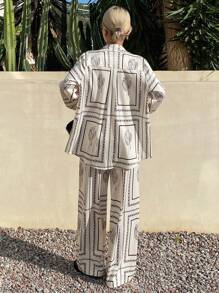 DAZY 2pcs Sets Women Loose Casual Linen Style Holiday Outfits, Summer - Beige - View 3