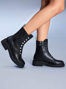 CUCCOO GRLICON Women's Ankle Boots And Short Boots, Y2K Style, Punk Style, Biker Style, Cool Girl Style, Suitable For Halloween, Christmas, Party, Black - Black - View 4