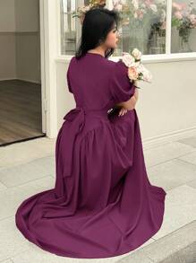 Modelyn Women's Long Princess Style Pleated Hem Romantic Dress, Elegant Design For Spring/Summer