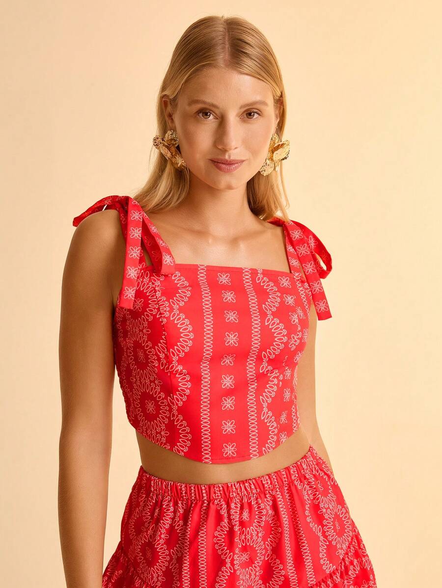 CAJUNI 女式夏季波西米亚度假休闲沙滩露背扎染印花吊带背心 - 彩色 - 查看 1