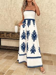 SHEIN Clasi 复古剪裁口袋无袖长裙，休闲夏日 - 藍色 - 查看 1