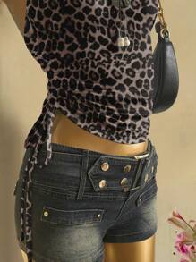 Attitoon Full Leopard Print Pattern Sexy Style Plus Size Women Top, Suitable For Summer Suitable For Going Out