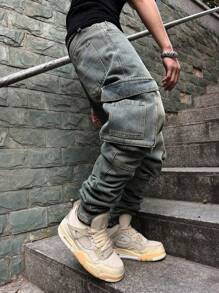 Manfinity LEGND Quần Jeans Denim Rộng Thùng Thình Thường Ngày Cho Nam Size Lớn - Rửa nhẹ - Xem 5