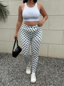 Flirla Colanți elastici cu talie înaltă și buline casual, mărime plus