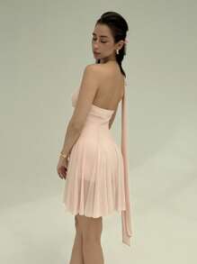 Aloruh Women's Elegant 3D Floral Decor Backless Mini Dress - Pink - View 2