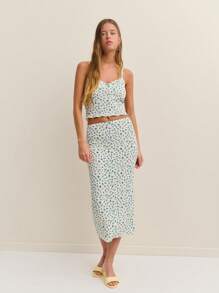 Nöista Conjunto de dos piezas de verano para mujer, conjunto casual de top con tirantes y falda midi, atuendo para el 4 de julio