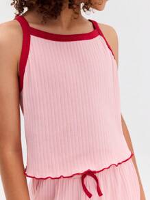 Leap Crew Leap Crew Setelan 2pcs untuk Remaja Perempuan: Atasan Tank Top dan Celana Pendek dengan Warna Kontras, Nyaman - Berwarna merah muda - View 4
