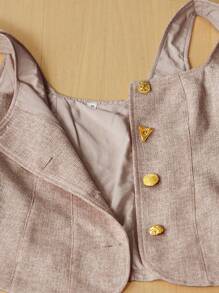 Aveloria Rosie 女士方领修身粗花呢纽扣衬衫，春夏 - 咖啡棕 - 查看 7