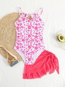 Tween Girl Random/2pcs Printed Swimsuit - Pink - View 3