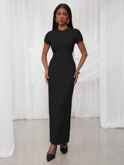 NYA SZN 春季休闲短袖修身节日夏季T恤连衣裙度假朴素春假毕业早午餐婚礼宾客特殊场合新娘晚宴舞会