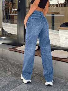 EURMUSE 96% CottonSTRAIGHT LEG MID WAIST JEANS - Light Wash - View 2