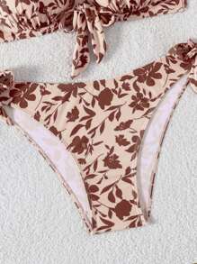 Swim Vcay Conjunto de bikini de 2 piezas con copa con aro moldeada y estampado sexy aleatorio para dama. Apto para playa, resort, fiesta en la piscina y crucero, ideal para el verano