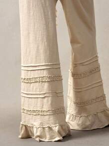 Bohemela 大码休闲纯色荷叶边下摆裤