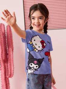 HELLO KITTY AND FRIENDS | SHEIN 少女可爱卡通图案休闲短袖T恤，夏季 - 紫色 - 查看 7