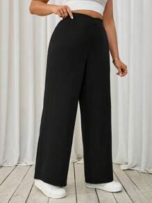 SHEIN Tall CURVE بنطلون فضفاض بلون أحادي للمقاسات الكبيرة، معلم - الأسود - مشاهدة 5