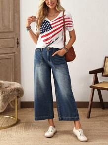 EMERY ROSE Women's Pocket Design Wide Leg Loose Casual Versatile Cropped Jeans - Blue - View 5