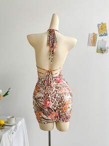 Soleia Đầm bó sát hở lưng in họa tiết báo hoa cho nữ, cổ chữ V sâu, thích hợp cho tiệc tùng, hẹn hò, trà chiều, lễ hội âm nhạc, lễ hội hóa trang, gợi cảm & thời trang, trang phục đi biển, mùa hè - Nhiều màu - Xem 2