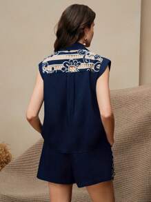 Anewsta Elegant "Old Money" Style Detailed Embroidered Lace Set, Summer - Blue - View 2