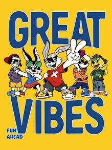 Maweii Große Größen Sommer Lässig Cartoon Buchstaben Muster Top