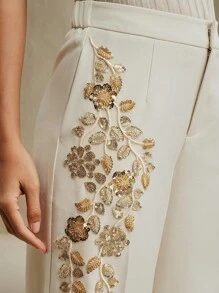 Anewsta Eleganti pantaloni da tailleur da donna con decorazioni floreali in perline, adatti per l'ufficio