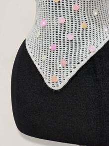 SHEIN ICON Débardeur décolleté ras-du-cou sexy à perles sans dos pour l'été - Blanc - Voir 5