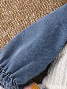 SHEIN Vintaside Kids 2 件装女婴牛仔连衣裙和粗针织背心套装，秋冬 - 藍色 - 查看 4