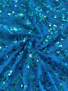 Soleia Aqua Blue Sequin Halter Backless Lace-Up Metallic Decor Mini Dress,Summer 70's Club Night Party Disco Tops For Music Festival,Concert - Blue - View 7