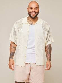 EASEVO Plus Size Men's Casual Half Sleeve Hollow Out Knit Cardigan Fall Sweater, Winter