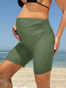 SHEIN Bottom de traje de baño de unicolor de cintura alta para mujeres embarazadas, para vacaciones en la playa