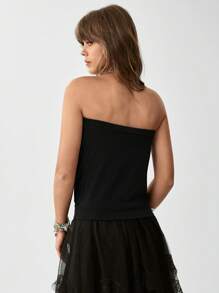 EMERY ROSE Solid Fold Pleated Tube Top - Black - View 3