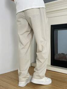 Manfinity Homme Men's Solid Color Drawstring Waist Pocket Straight Loose Casual Pants - Beige - View 2