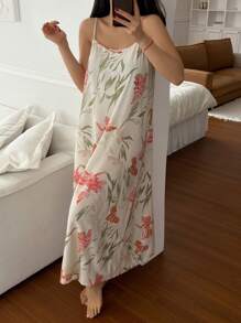 DAZY 度假风格花卉印花轻薄长款女士吊带裙睡衣