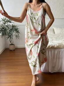 DAZY 度假风格花卉印花轻薄长款女士吊带裙睡衣