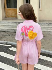 Tween Girl Pink Striped Casual Romper - Pink - View 3