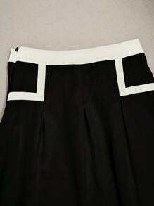 Franclia Falda con drapeado de color contrastante elegante para mujer, ideal para el día a día - Negro - Ver 6