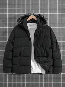 EURMUSE Áo khoác lông trùm đầu AW Regular Casual dành cho nam - màu đen - Xem 1