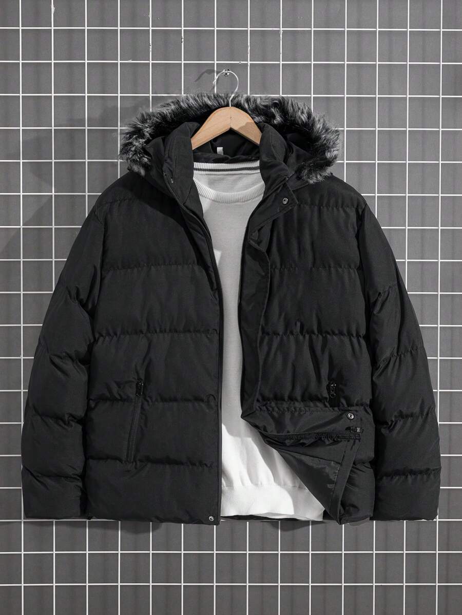 EURMUSE Áo khoác lông trùm đầu AW Regular Casual dành cho nam - màu đen - Xem 1