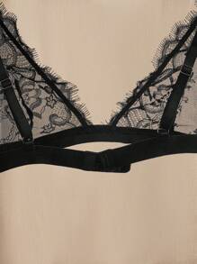 SHEIN French Lace Wave Trim Romantic Sexy Ladies Lingerie Bra - Black - View 10