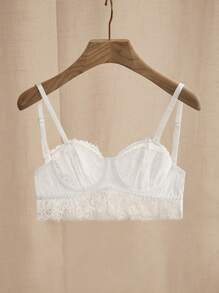 Charlaine Elegant French Style Solid Color Lace Underwire Bra - White - View 3