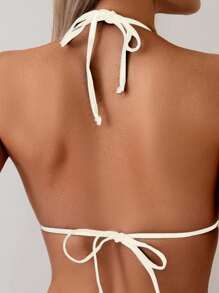 SHEIN Swim 2件套女士简约吊带蕾丝边三角比基尼套装