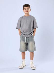 SUMWON Camiseta de corte holgado de estilo urbano premium con estampado de la Avenida Melrose, Los Ángeles, de ajuste cómodo, moda casual de verano clásica - Gris - Ver 3