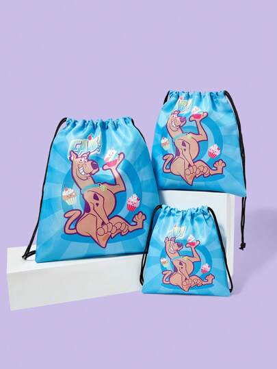 SCOOBY-DOO X SHEIN Cartoon Pattern Travel Storage Bag, Multi-Size Drawstring Pouch